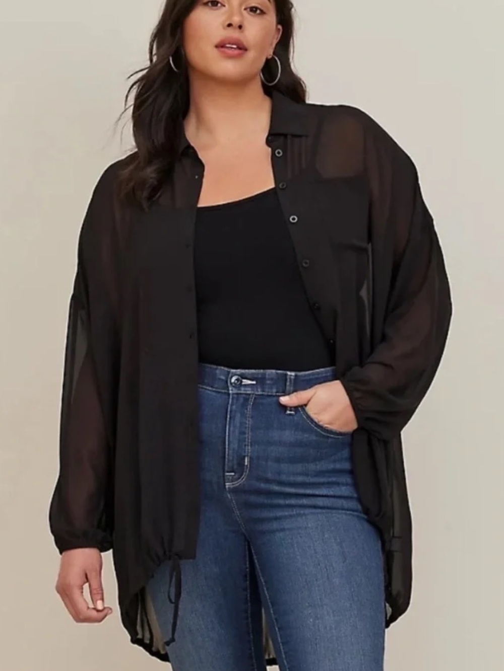 Torrid black long sleeve button down sheer kimono blouse NEW w/ tag . Size 3X